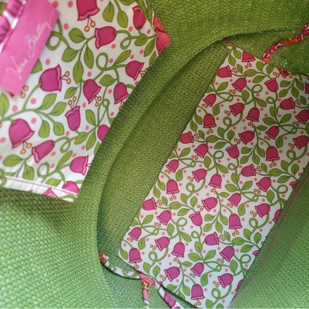 Vera Bradley Green Bag with Pink Floral Lining and Floral Whale Appliqué